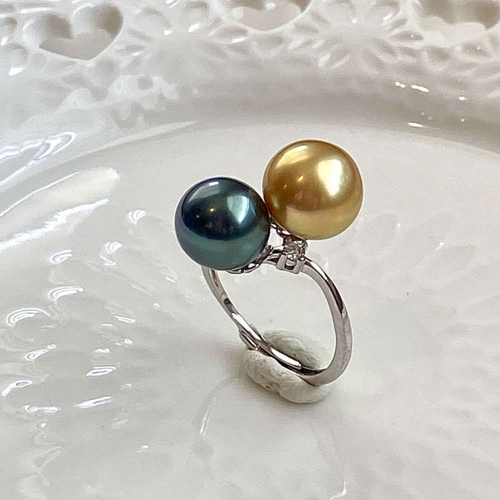 R15-High Quality Tahitian And Deep Gold South Sea Pearl S925 Adjustable Ring